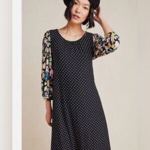 Maeve Sawyer Polka Dot Dress with Floral Sleeves NWT size medium